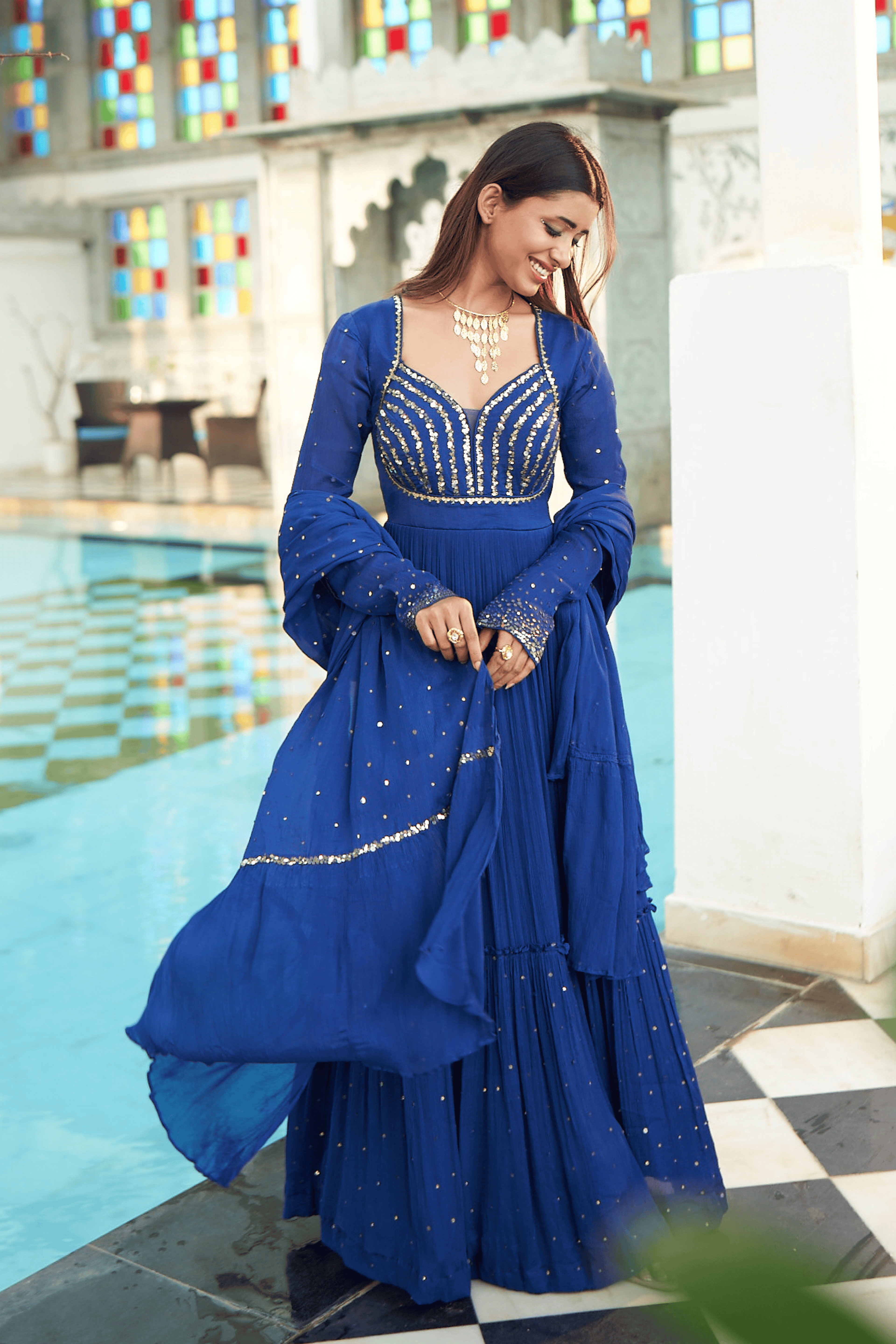 Evika - Blue Hand Embroidered Anarkali Set