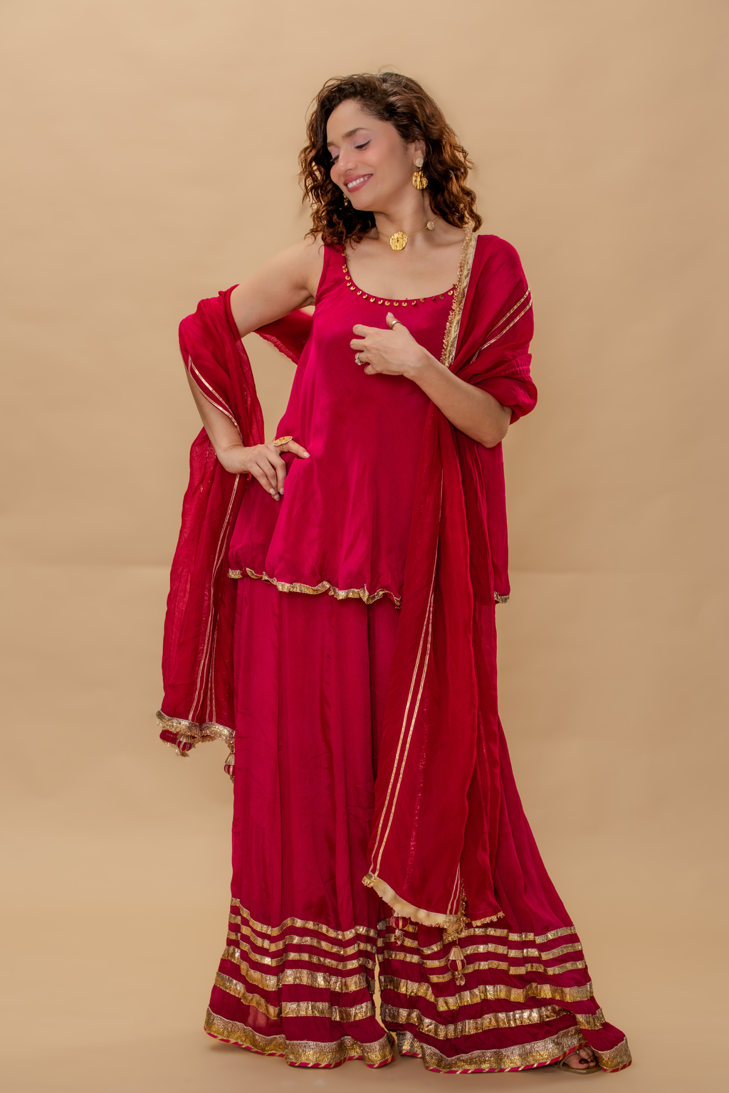 Anahita - Rose Pink Palazzo Set Gota Patti Detailing