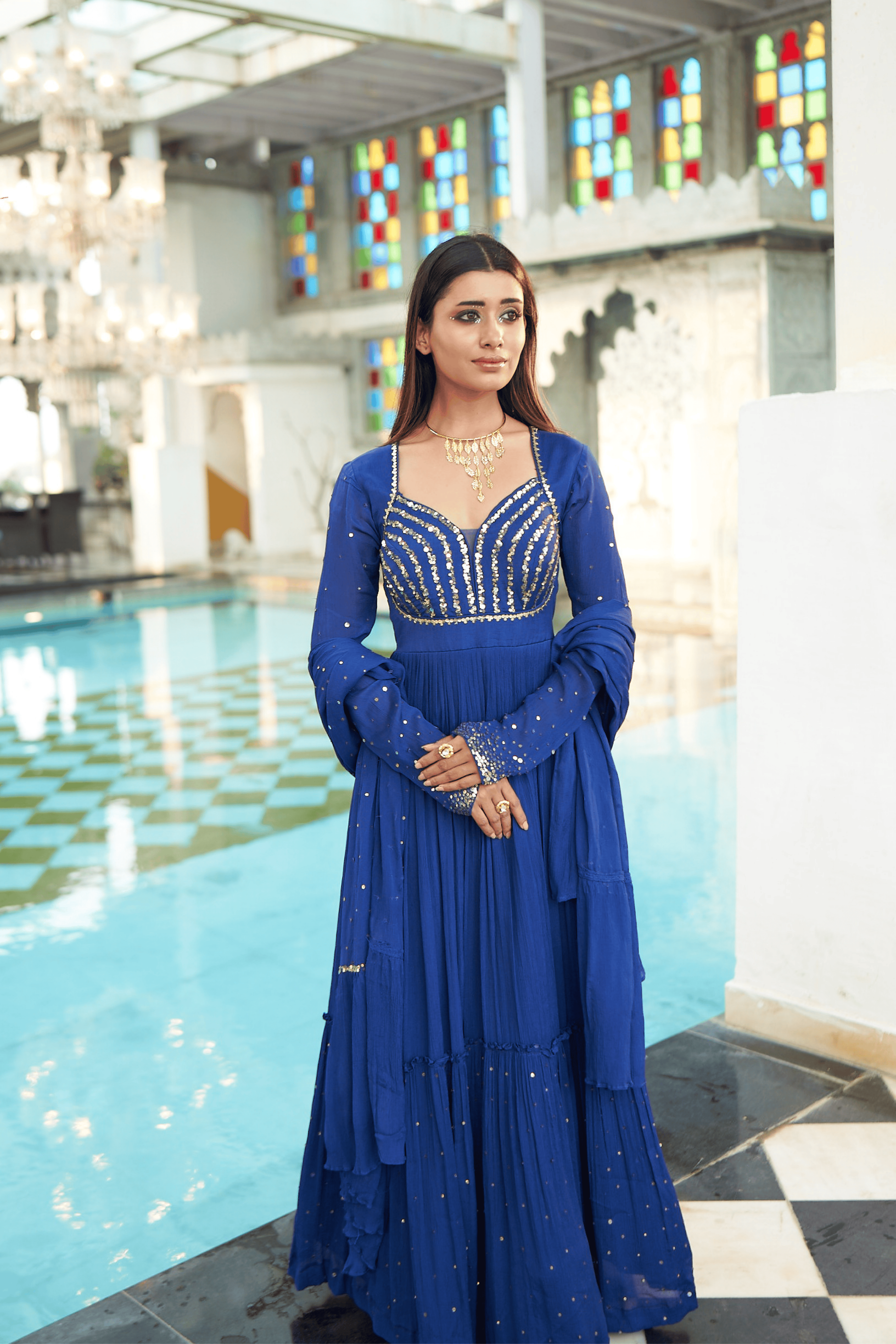 Evika - Blue Hand Embroidered Anarkali Set