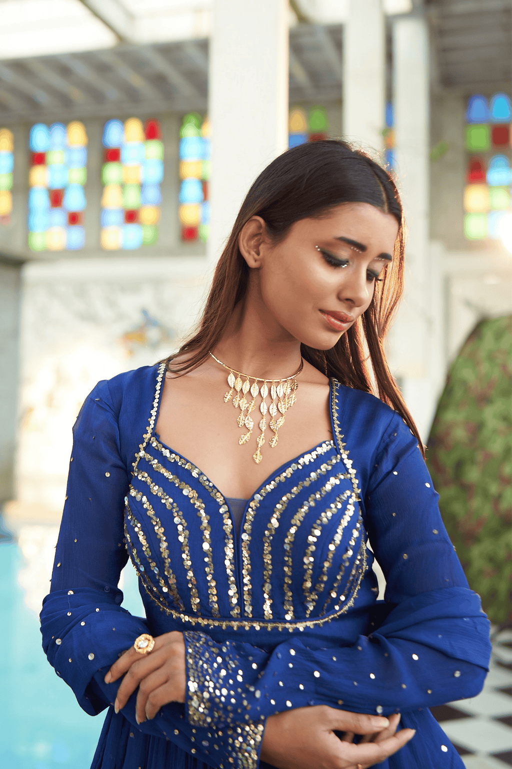 Evika - Blue Hand Embroidered Anarkali Set