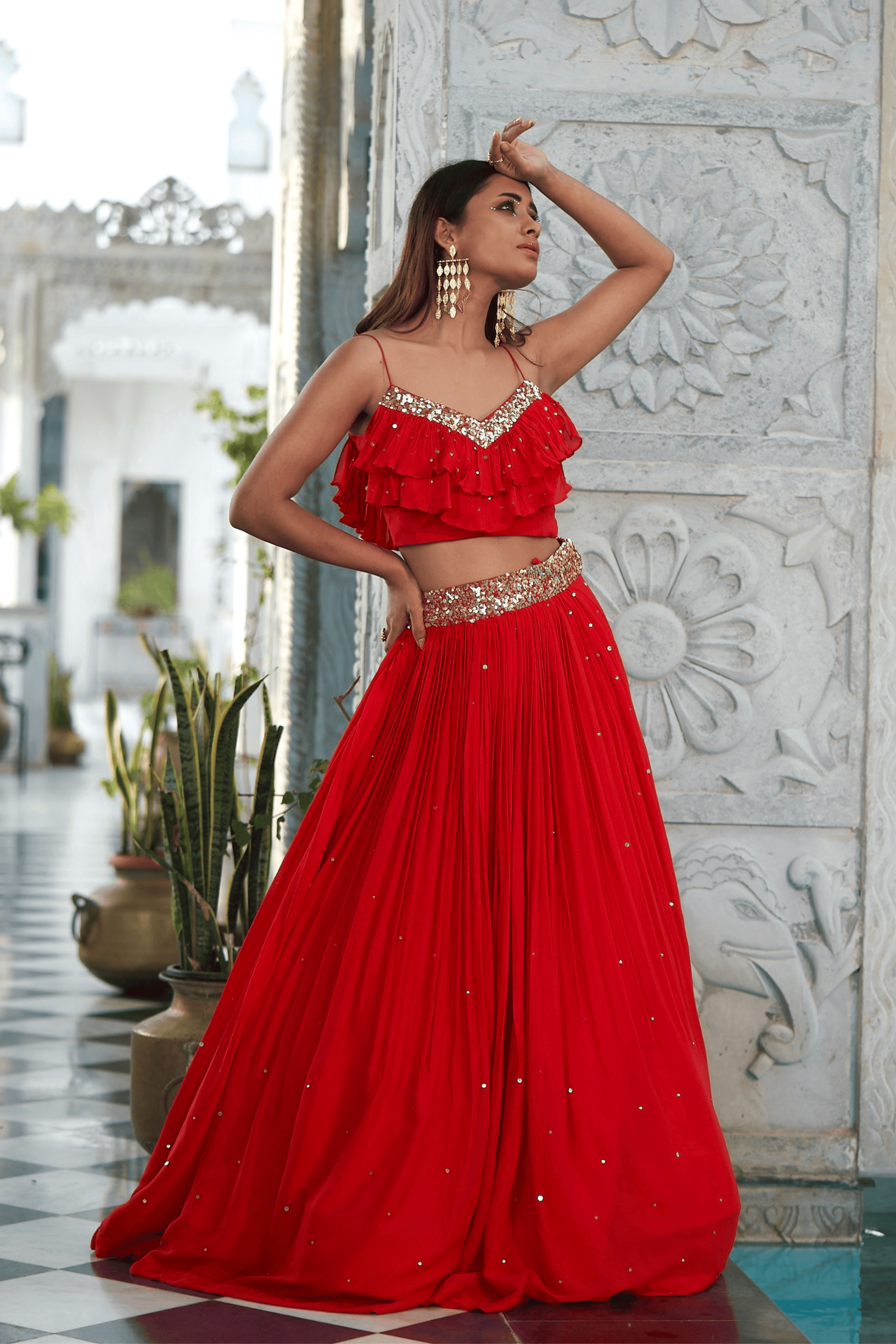 Emma - Red Hand Embroidered Lehenga Set