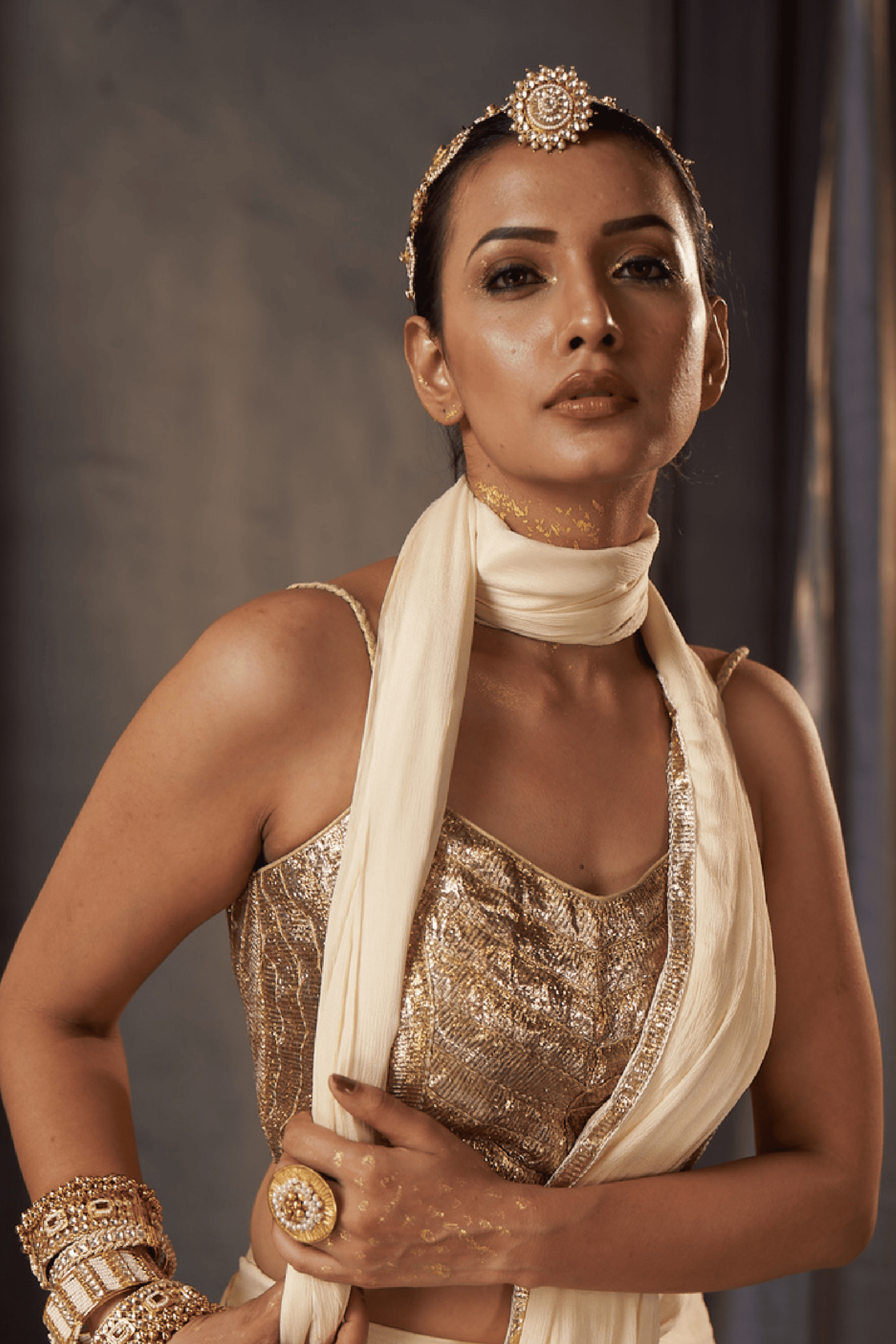 Akira - Ivory Palazzo Set with Fixed Drape and Gota Patti Detailing