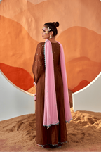 Rosewood - Brown Anarkali Set with Blush Pink Hand Embroidered Patch