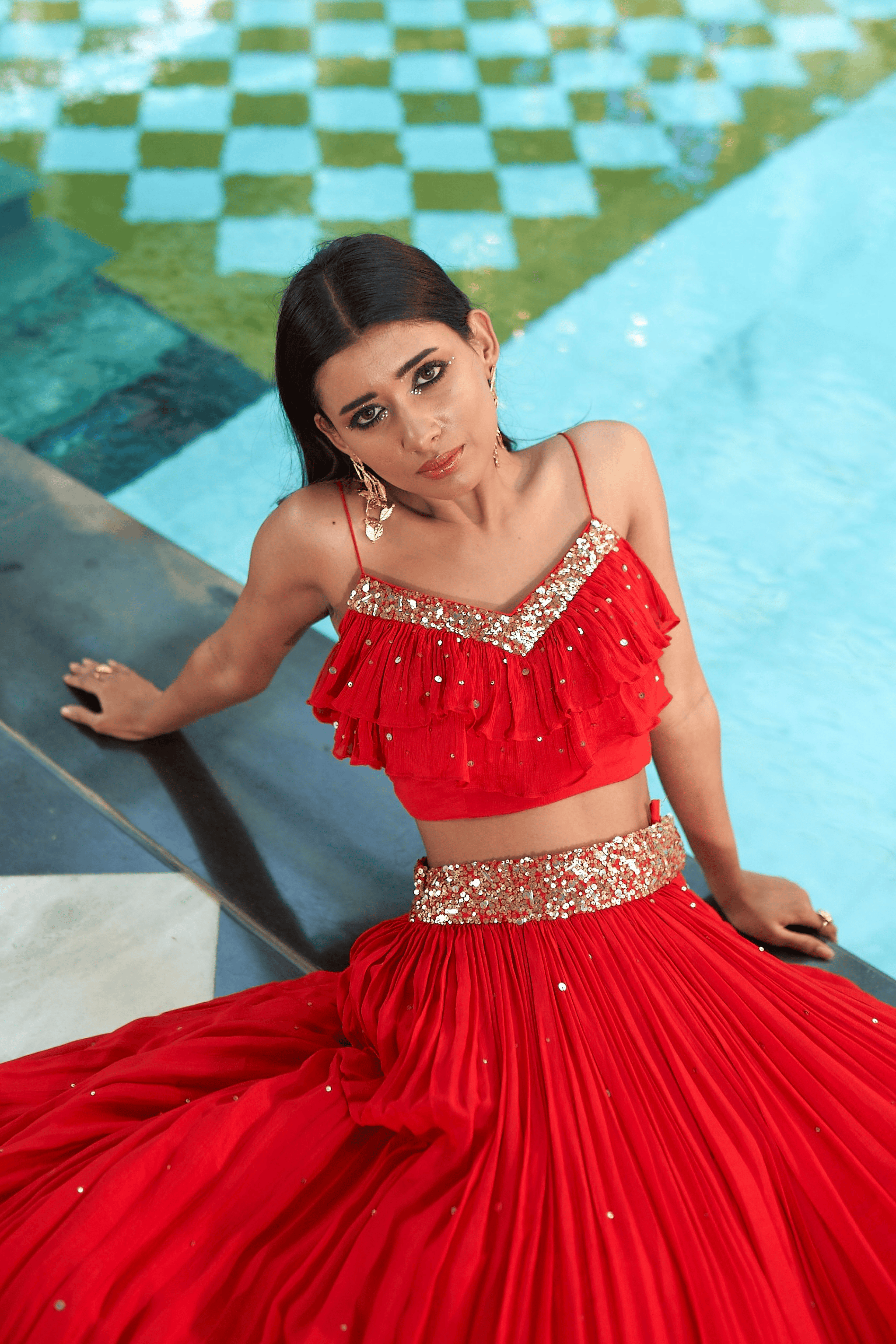 Emma - Red Hand Embroidered Lehenga Set