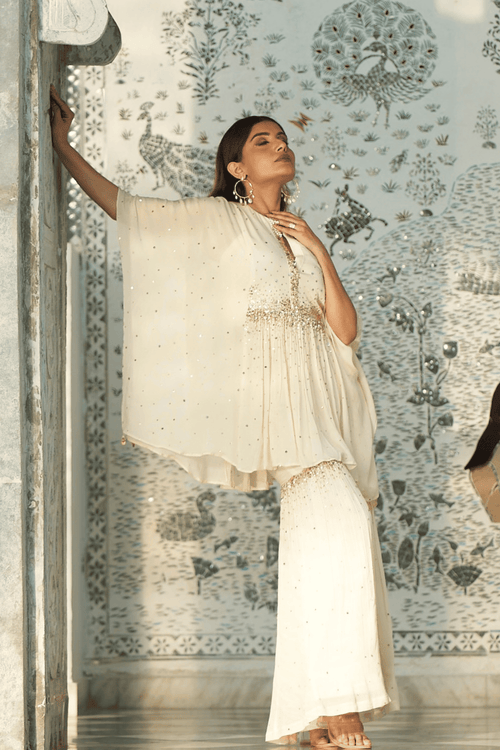 Eyana - Ivory Hand Embroidered Sharara Set
