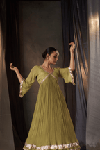 Misha - Olive Green Anarkali Set with Gota Patti Detailing