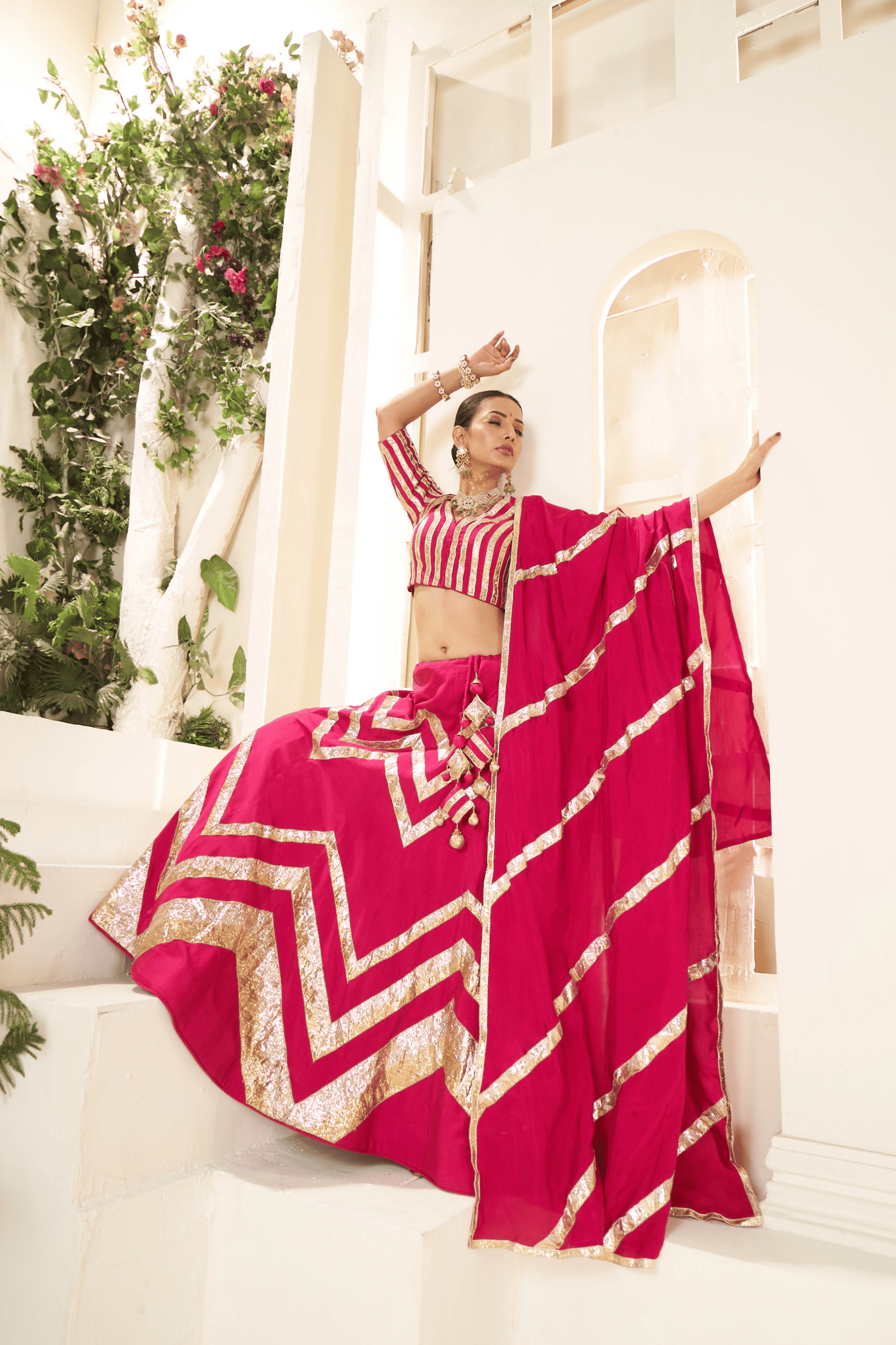 Anvika - Rose Pink Lehenga Set with Gota Patti Detailing