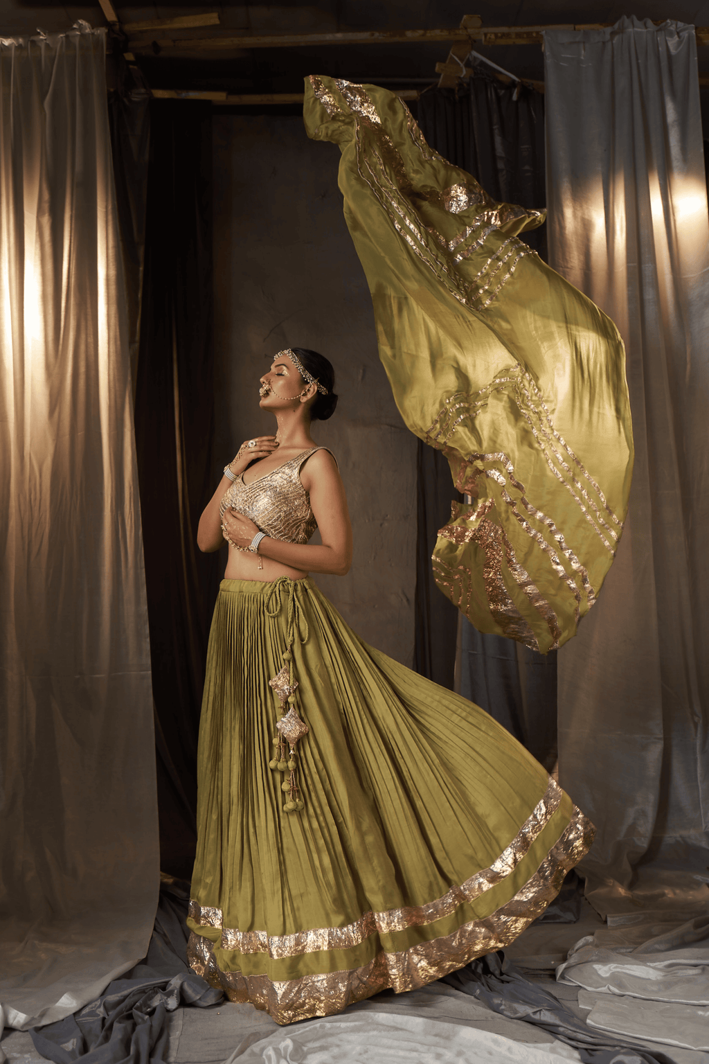 Amaya - Olive Green Lehenga Set with Gota Patti Detailing