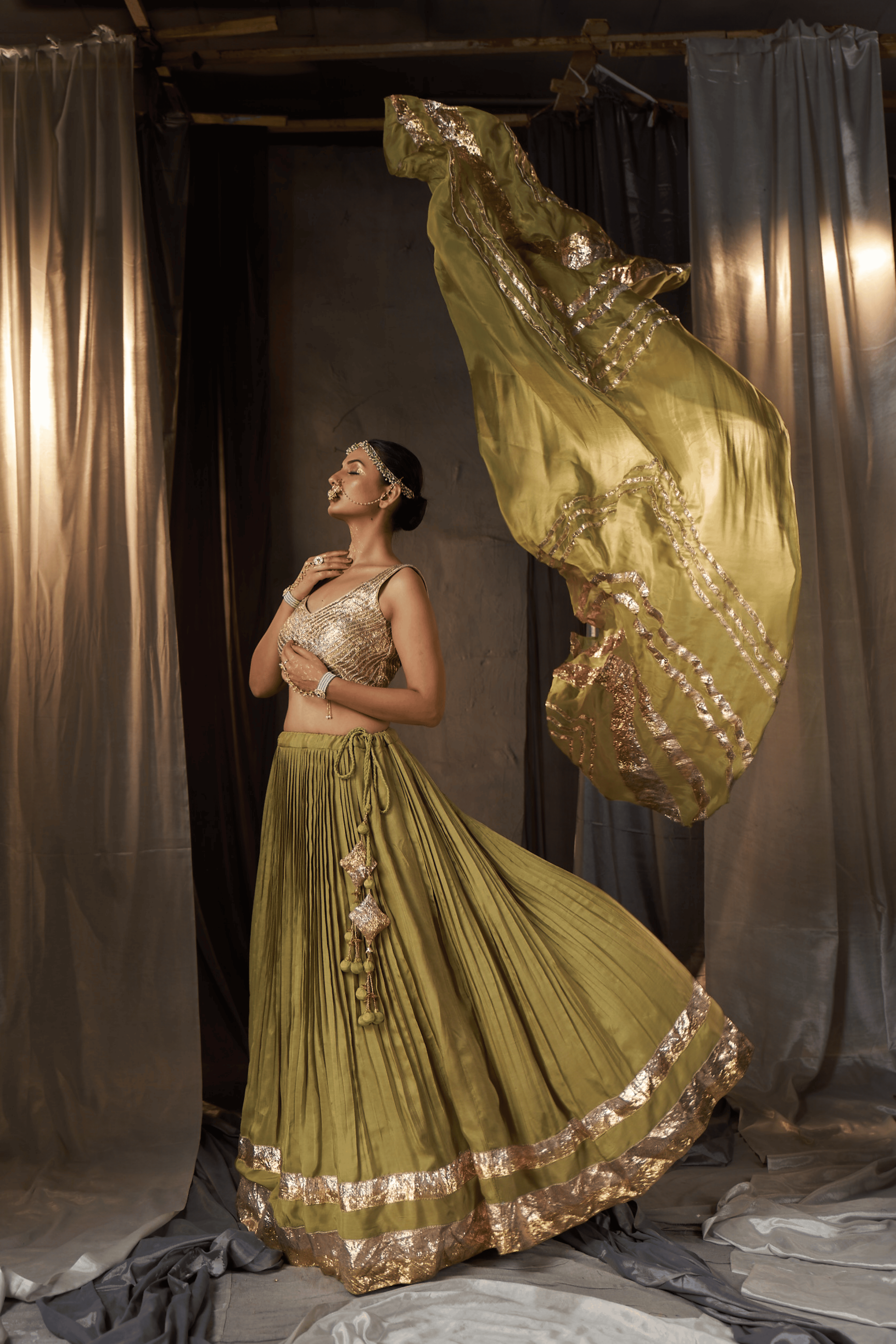 Amaya - Olive Green Lehenga Set with Gota Patti Detailing