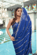 Anaita - Blue Hand Embroidered Saree
