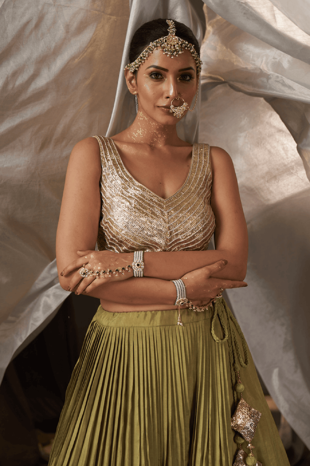 Amaya - Olive Green Lehenga Set with Gota Patti Detailing