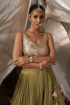 Amaya - Olive Green Lehenga Set with Gota Patti Detailing