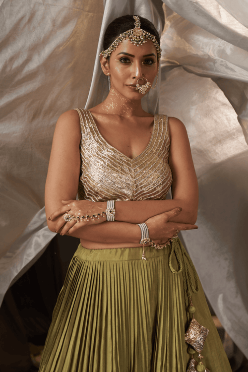 Amaya - Olive Green Lehenga Set with Gota Patti Detailing