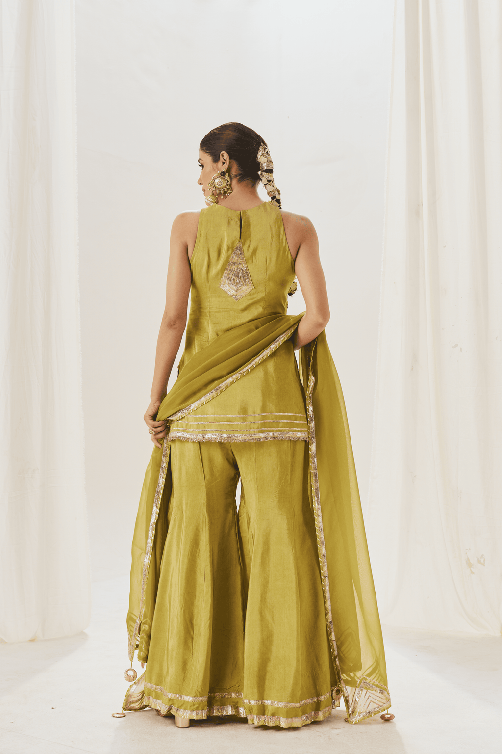 Mahzarin - Olive Green Sharara Set with Gota Patti Detailing