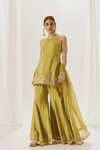 Mahzarin - Olive Green Sharara Set with Gota Patti Detailing