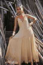 Raya - Rose Gold Anarkali Set with Orange Hand Embroidered Ikat Patch