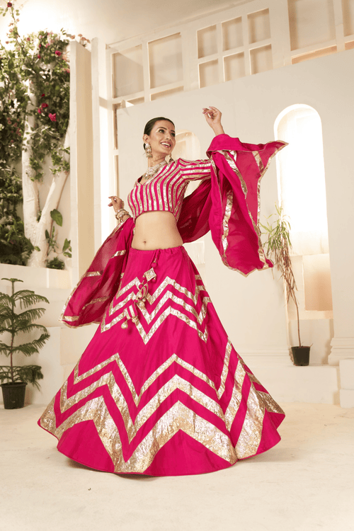 Anvika - Rose Pink Lehenga Set with Gota Patti Detailing
