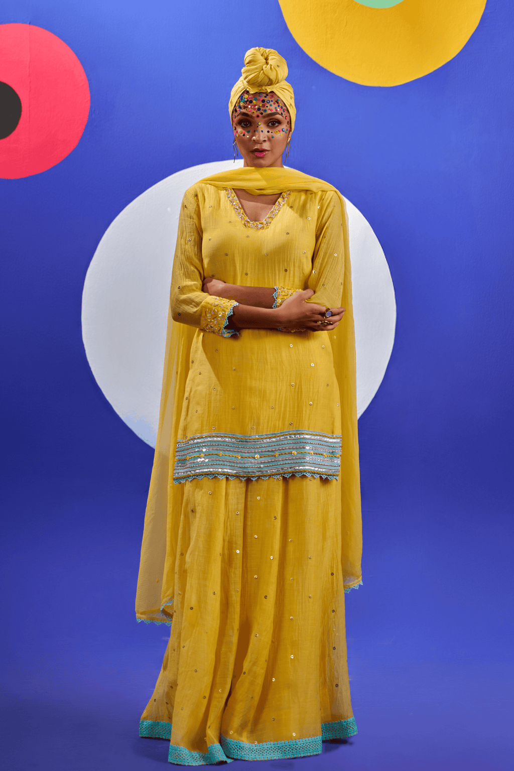 Lemon Haze - Lemon Yellow Hand Embroidered Palazzo Set