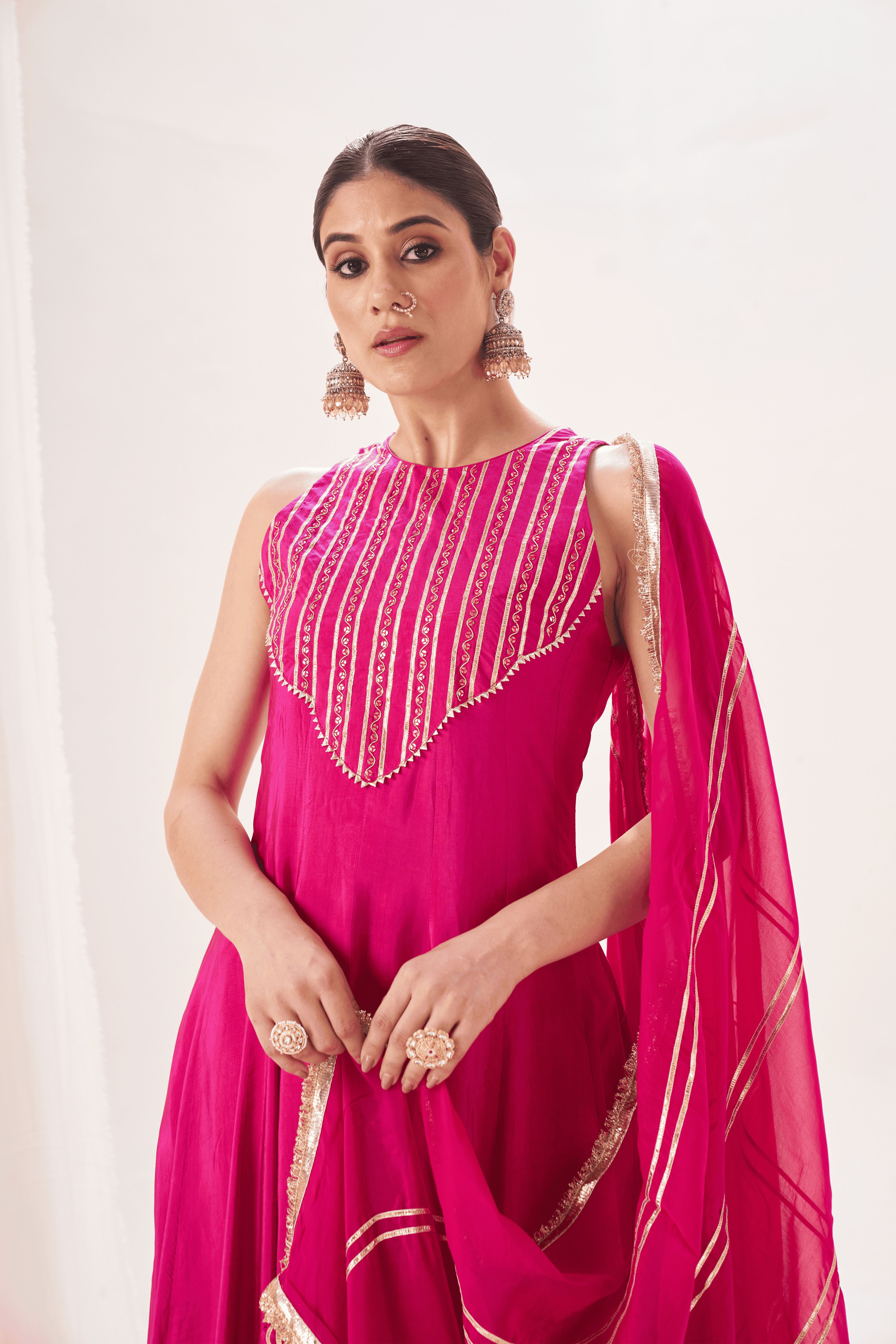 Naaznin - Rose Pink Anarkali Set with Gota Patti Detailing