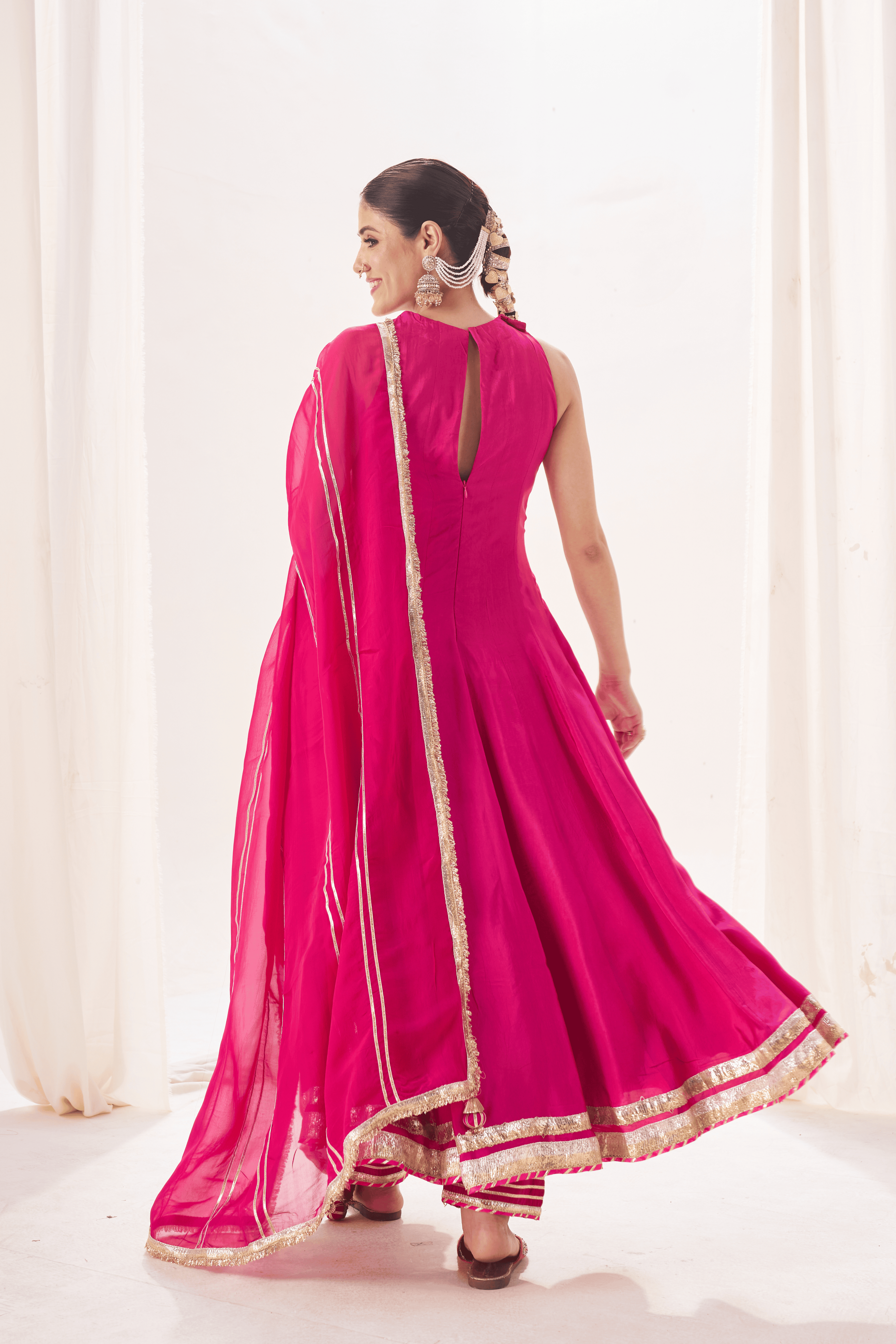 Naaznin - Rose Pink Anarkali Set with Gota Patti Detailing