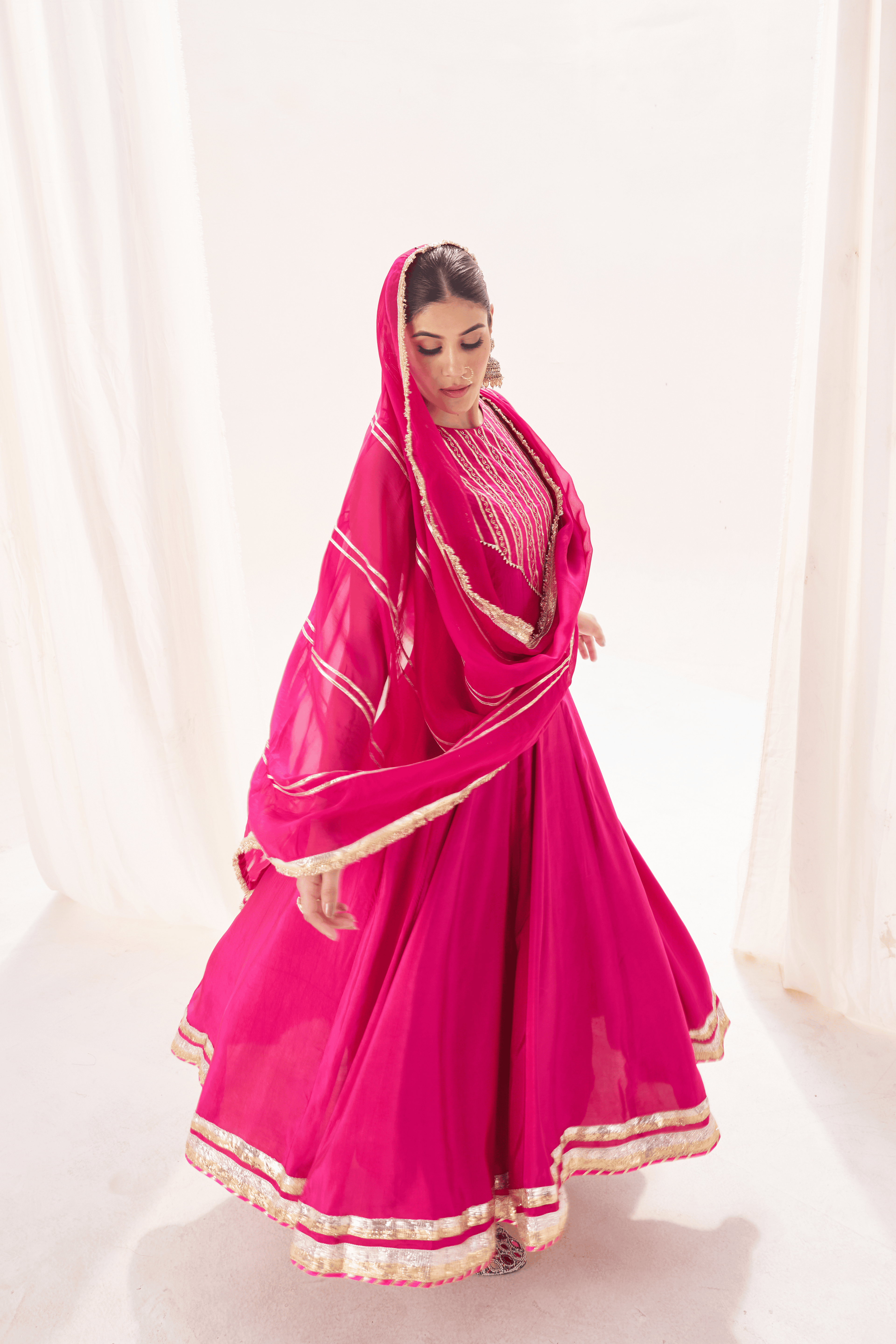 Naaznin - Rose Pink Anarkali Set with Gota Patti Detailing