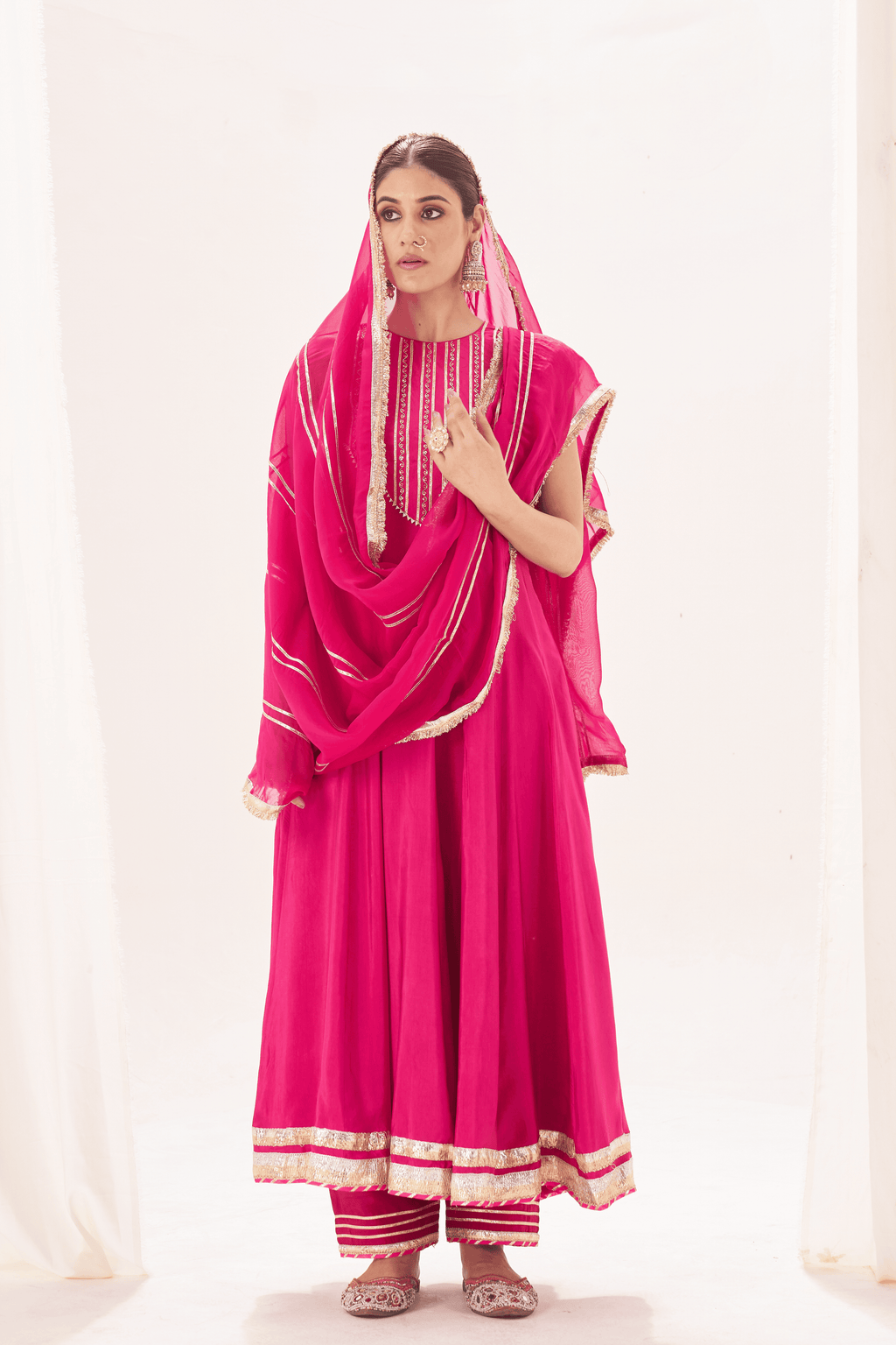 Naaznin - Rose Pink Anarkali Set with Gota Patti Detailing