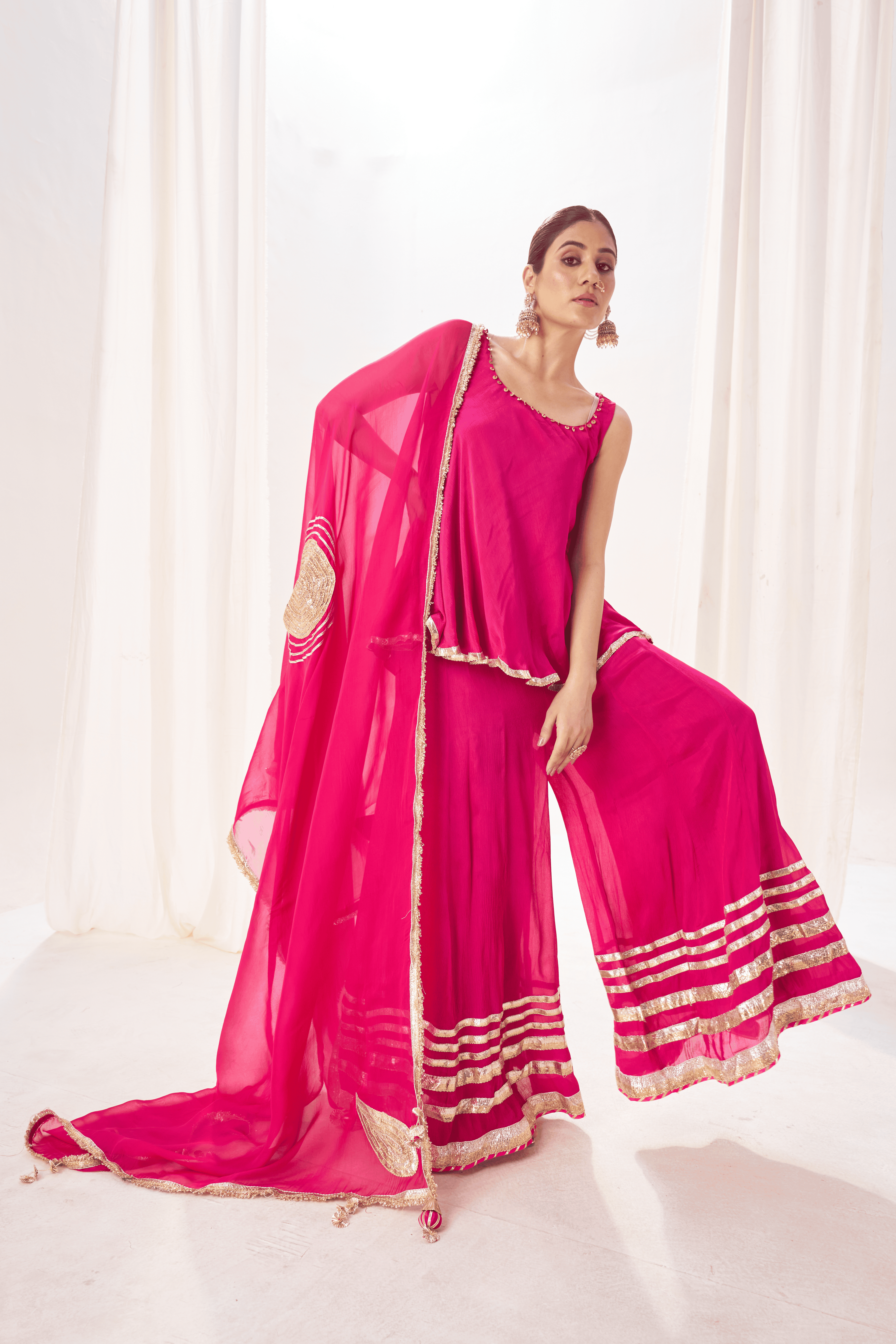 Anahita - Rose Pink Palazzo Set Gota Patti Detailing