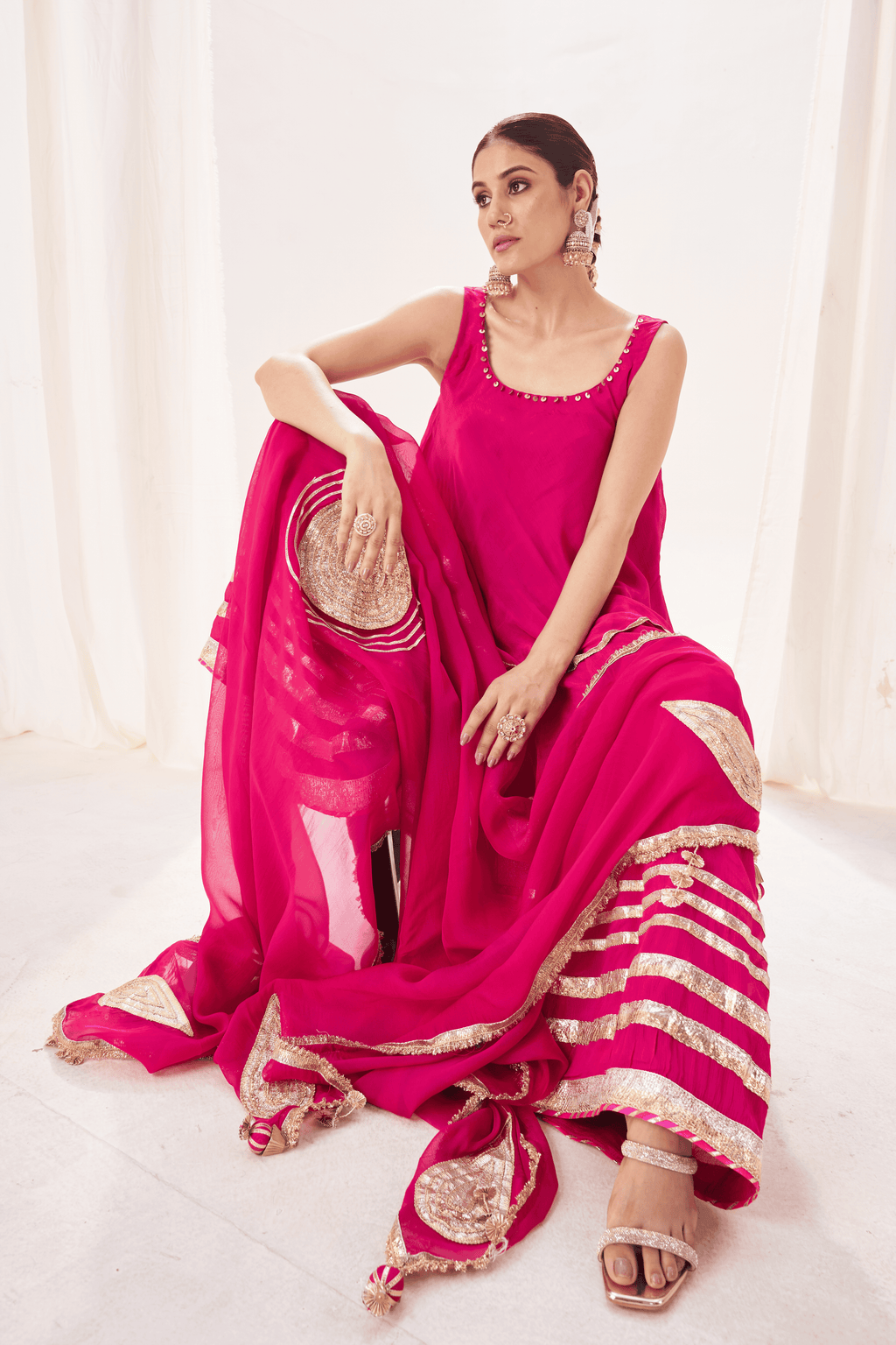 Anahita - Rose Pink Palazzo Set Gota Patti Detailing