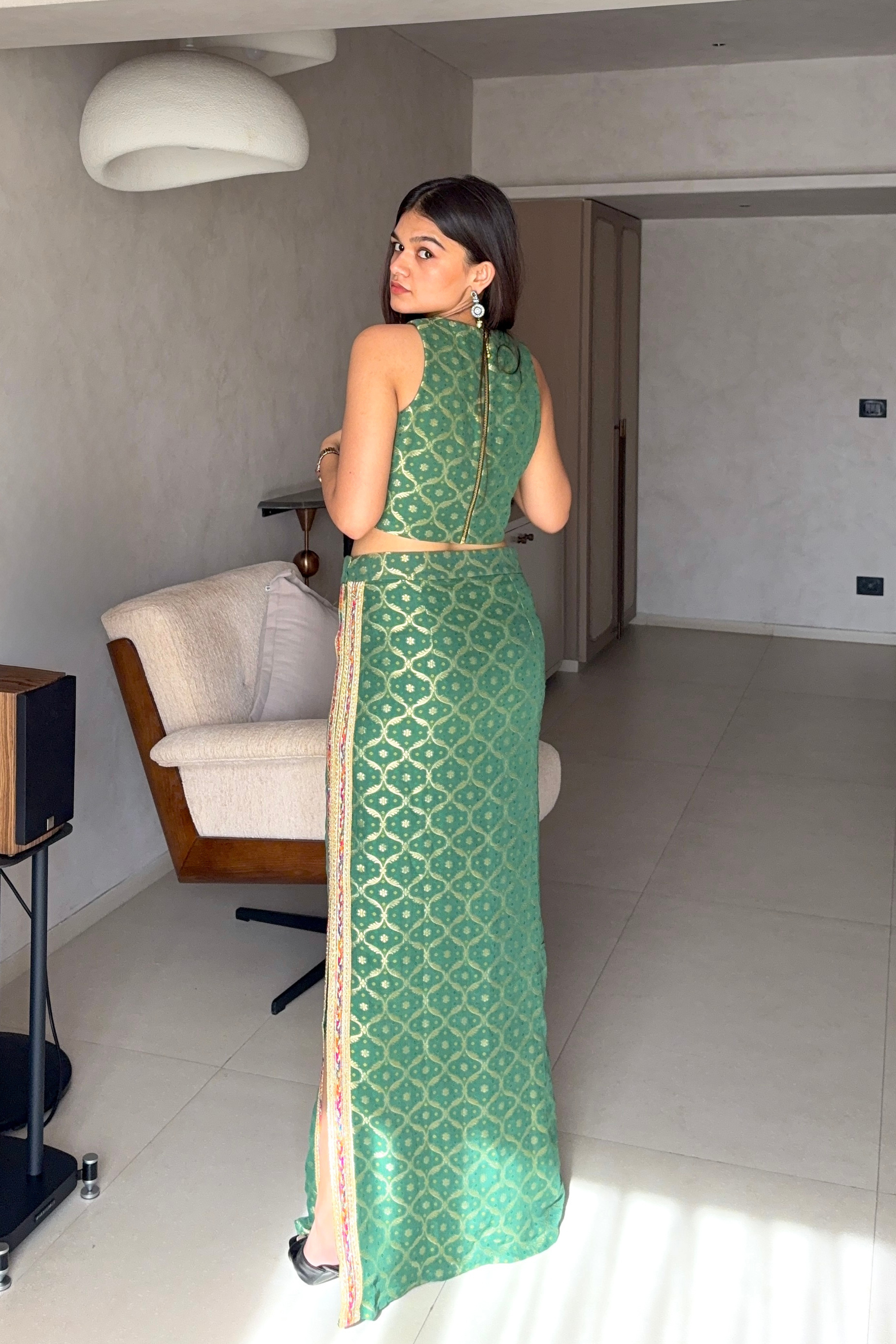 Olive Green Straight Skirt and Top Set