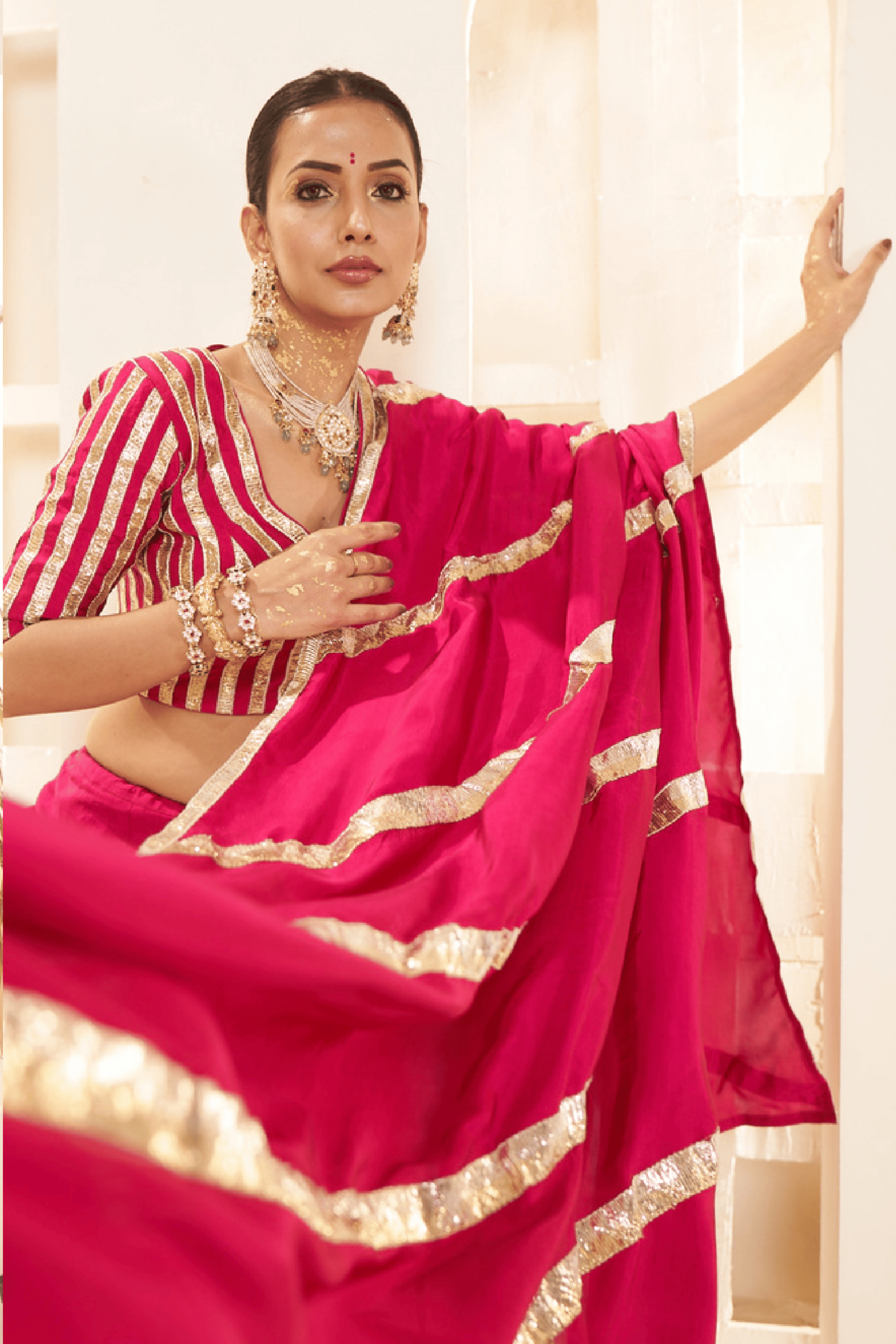 Anvika - Rose Pink Lehenga Set with Gota Patti Detailing