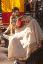 Shahzadi - Rose Gold Anarkali Set with Red Hand Embroidered Ikat Jacket