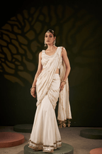 Madiha - Ivory Pre Stitched Fishcut Saree with Gota Patti Detailing