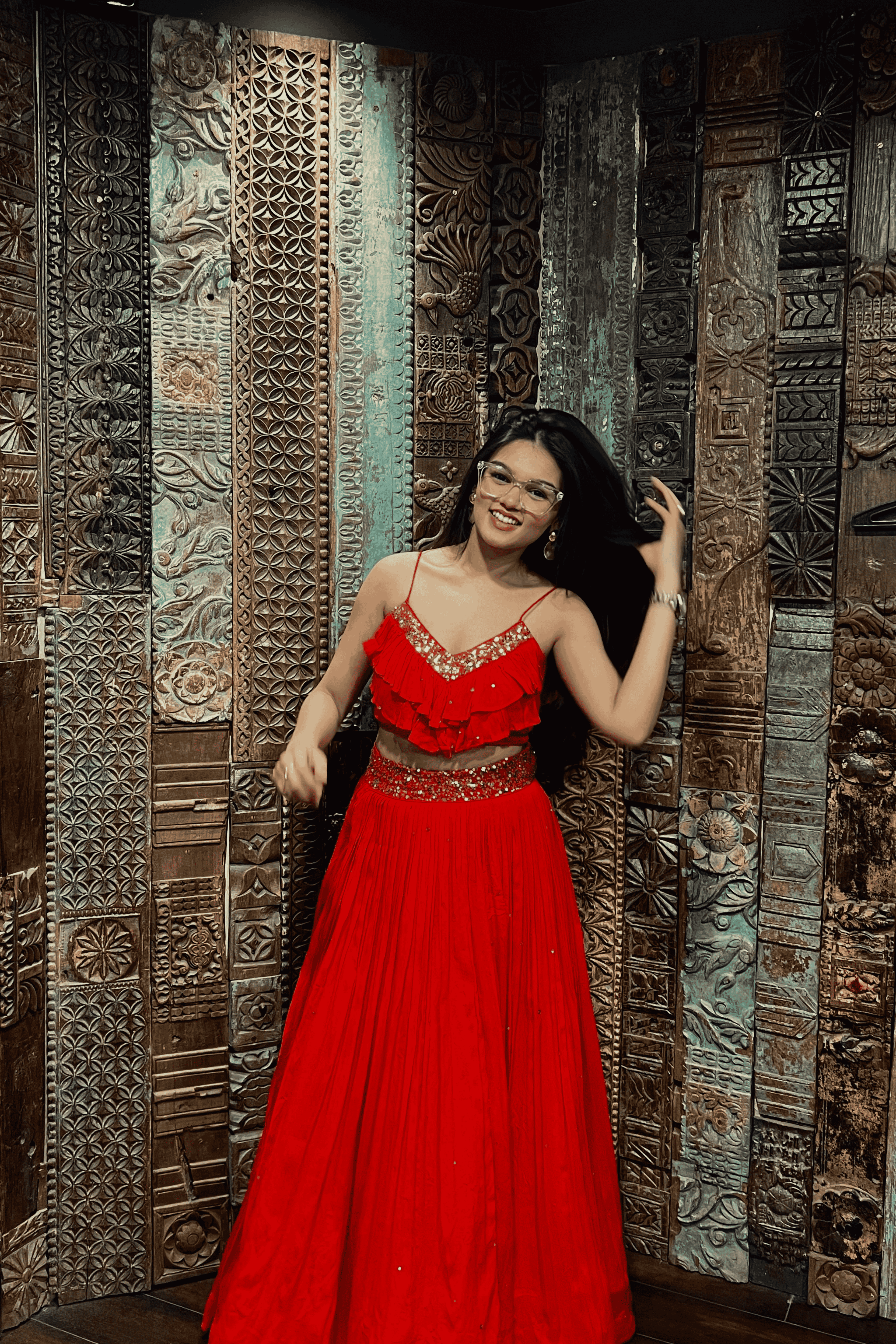 Emma - Red Hand Embroidered Lehenga Set