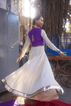 Shahzadi - Light Gold Anarkali Set with Purple Hand Embroidered Ikat Jacket