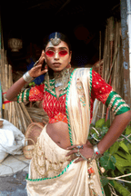 Shaheen - Lehenga Set with Multi-Colour Ikat Blouse and Handwork with Kundan Detailing