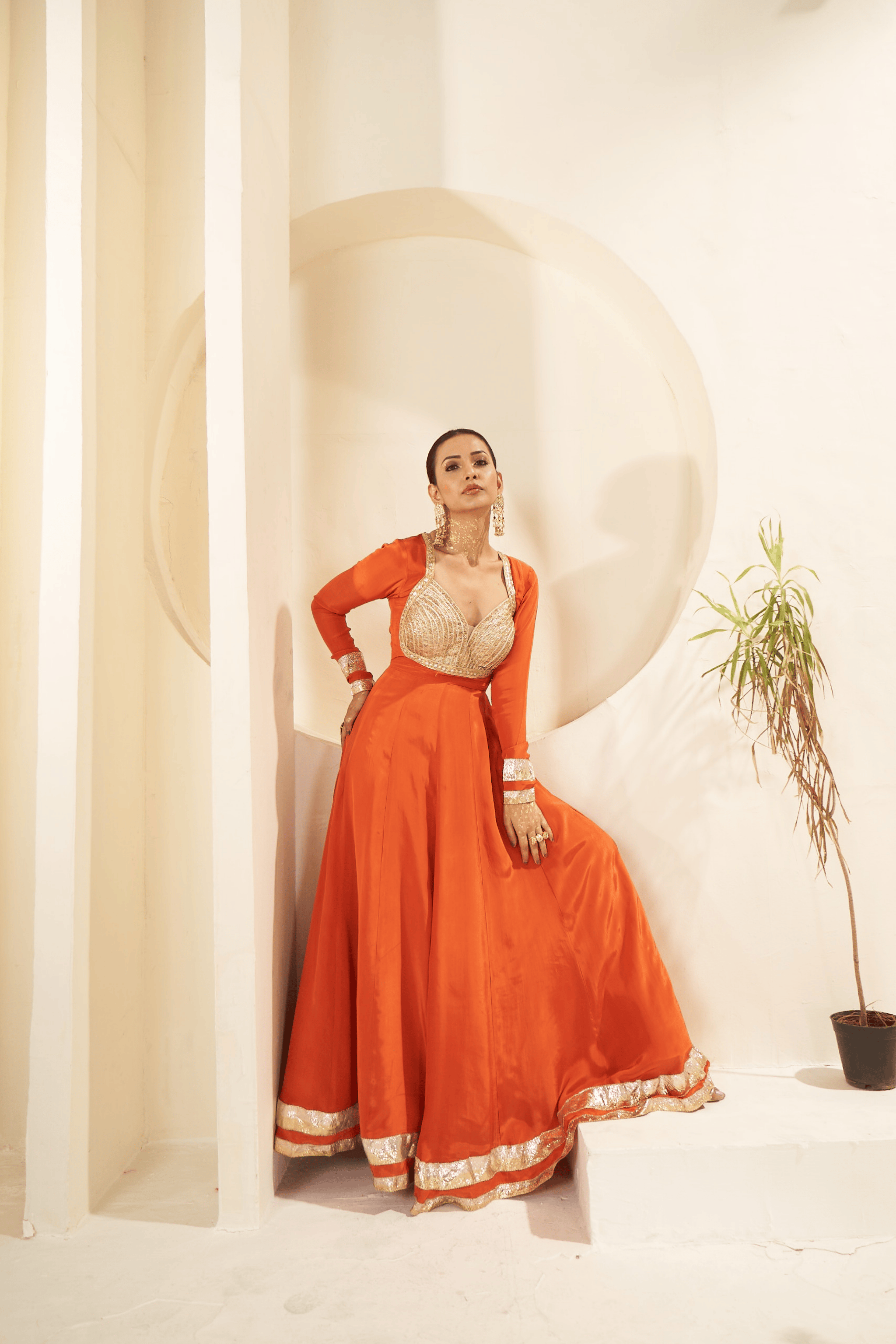 Ahana - Burnt Orange Anarkali Set with Gota Patti Detailing
