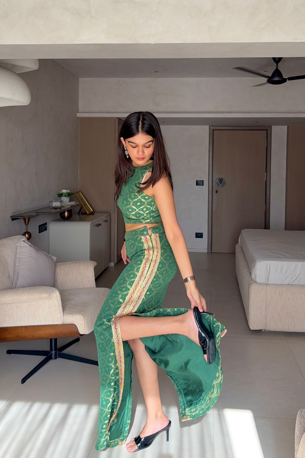 Olive Green Straight Skirt and Top Set