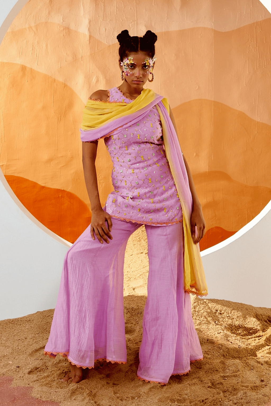 Petal Mirage - Lilac Hand Embroidered Sharara Set