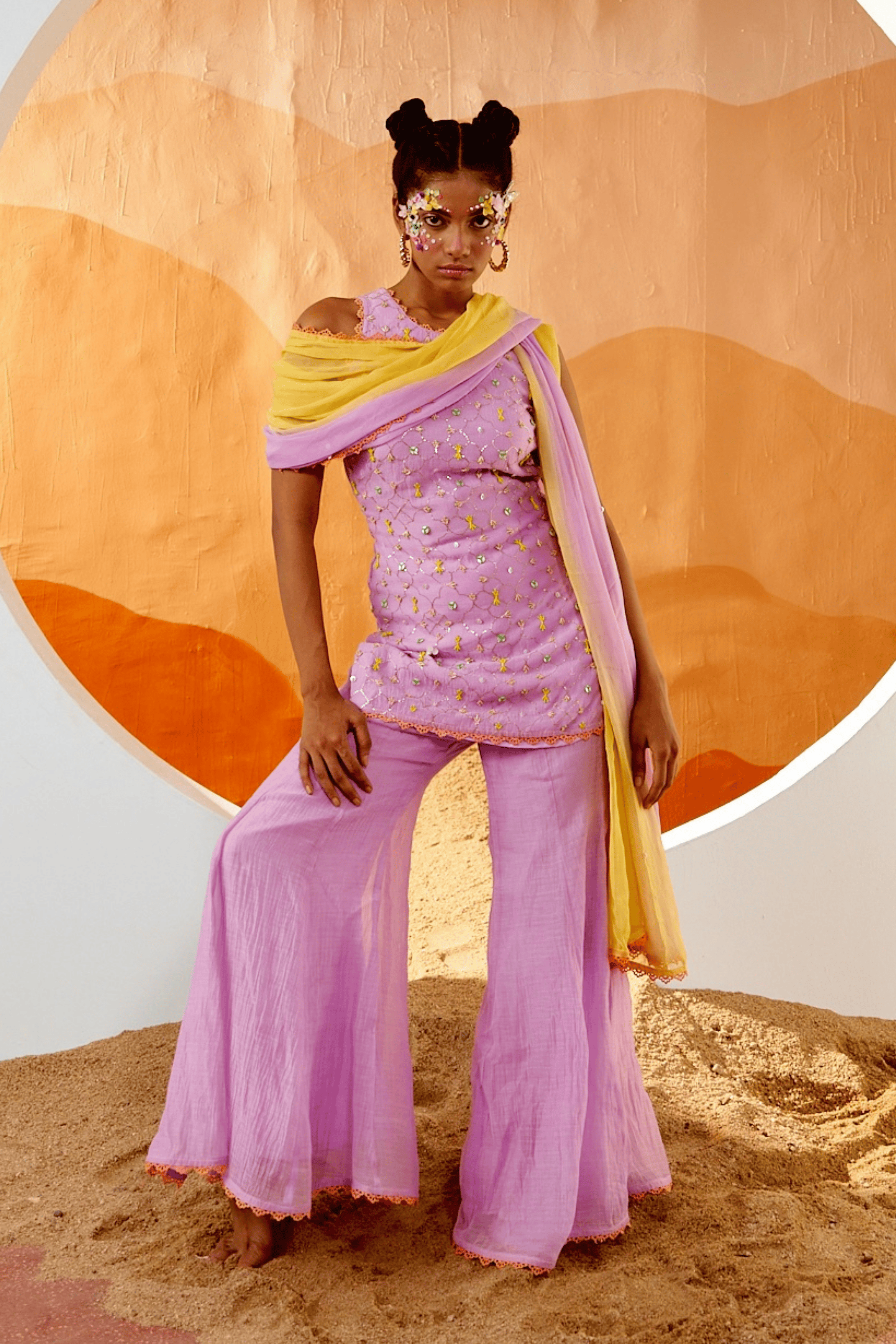 Petal Mirage - Lilac Hand Embroidered Sharara Set