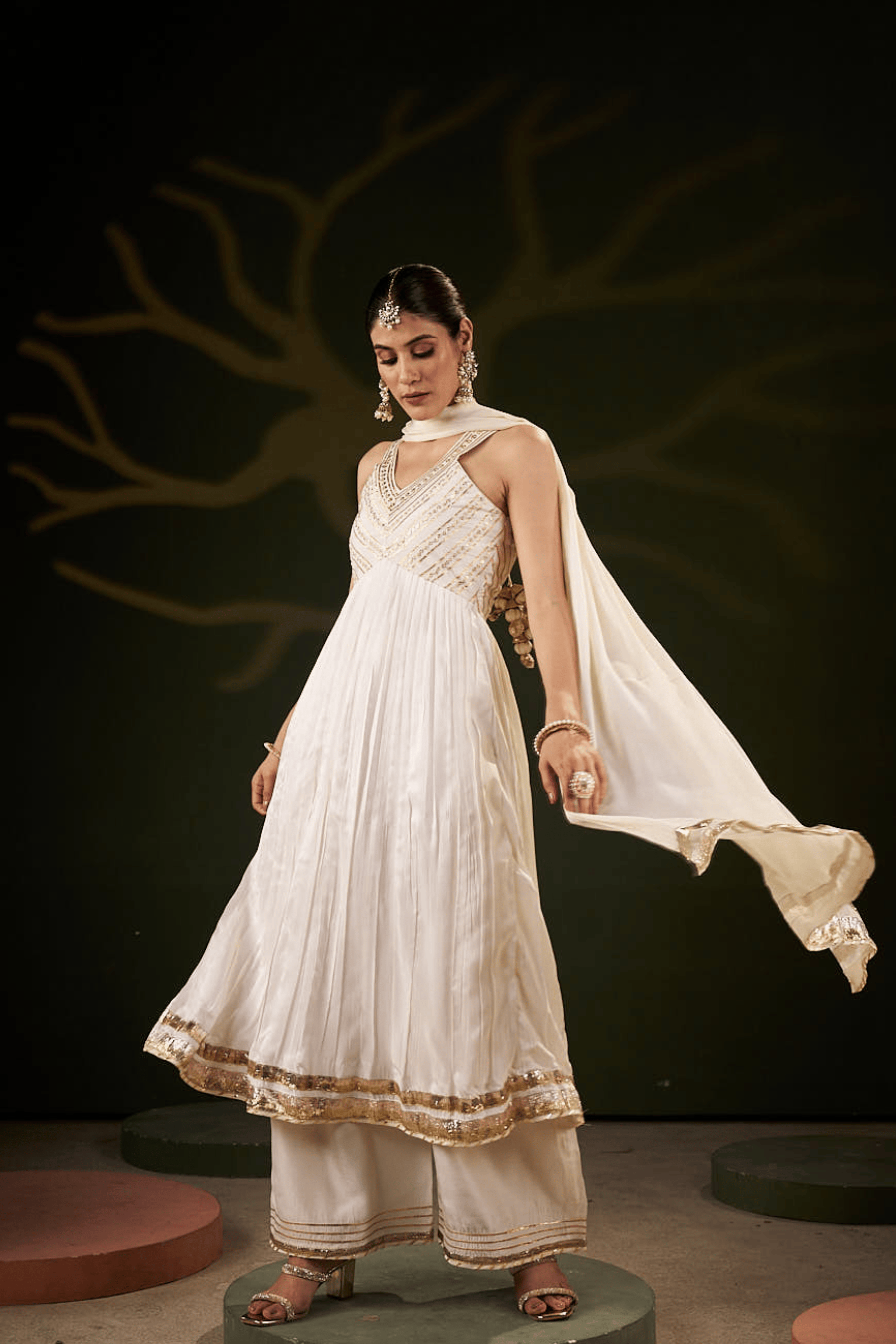 Rafiya - Ivory Anarkali Set with Gota Patti Detailing