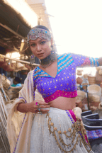 Shaheen - Lehenga Set with Multi-Colour Ikat Blouse and Handwork Detailing