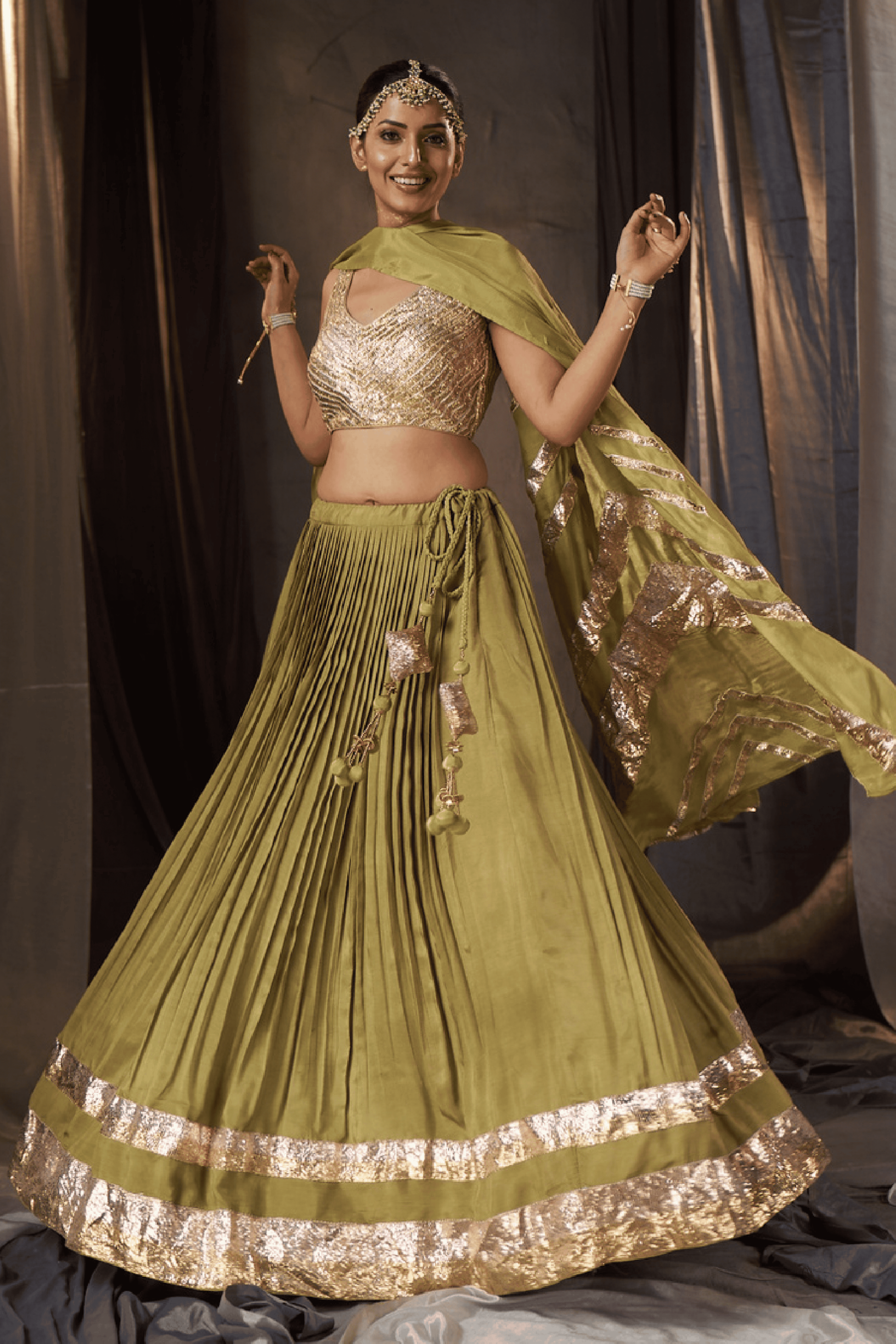 Amaya - Olive Green Lehenga Set with Gota Patti Detailing