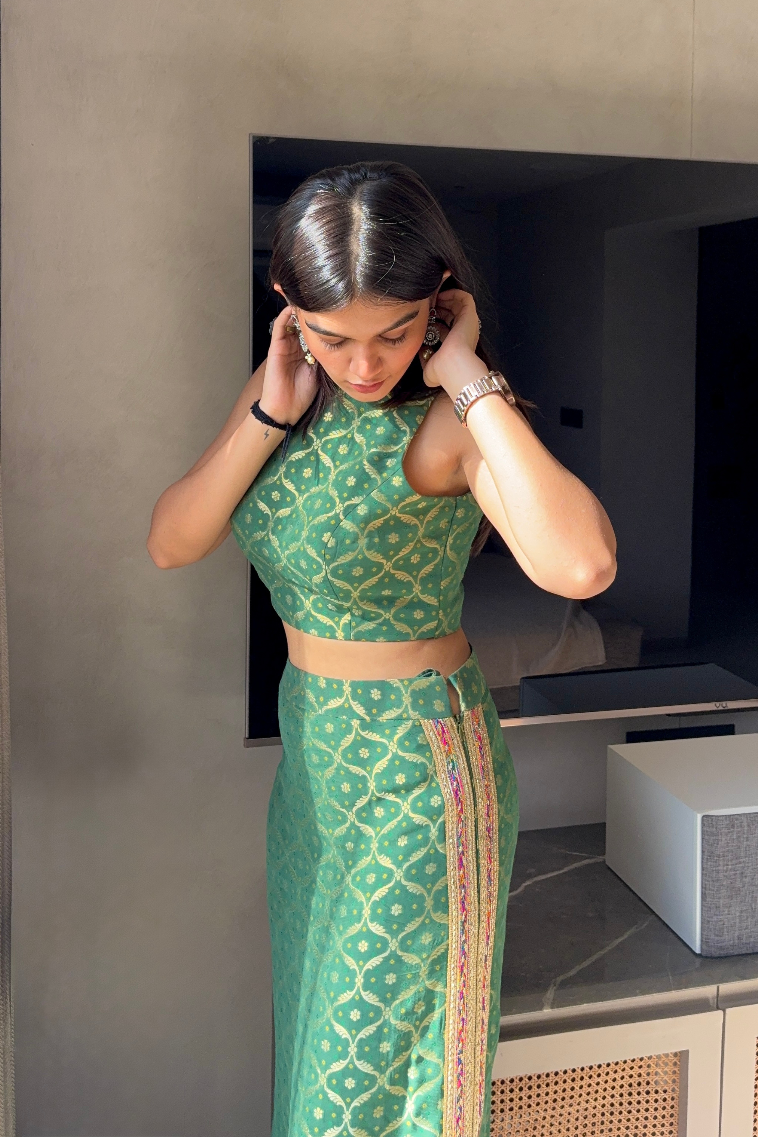 Olive Green Straight Skirt and Top Set