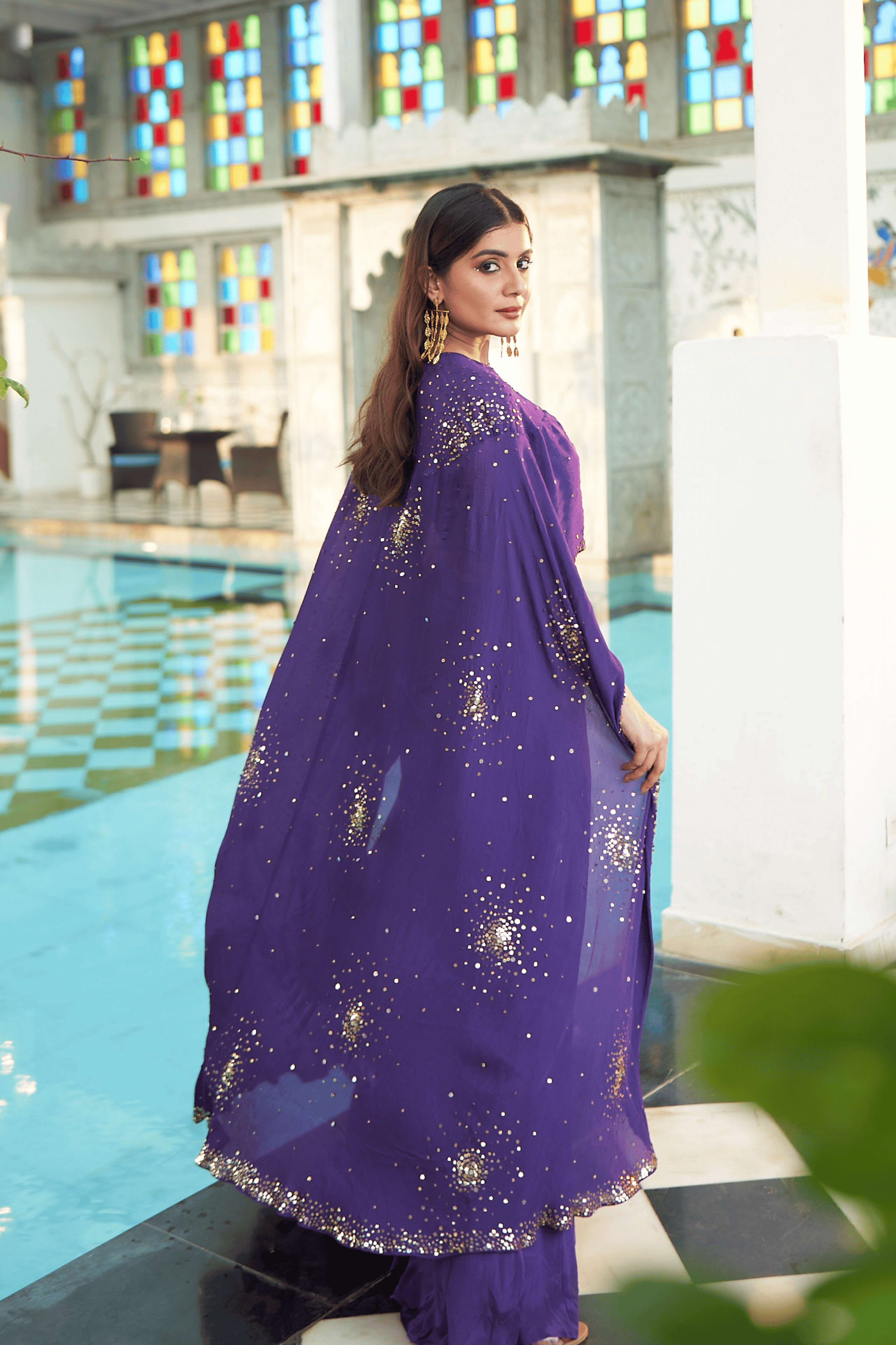 Cyril - Purple Hand Embroidered Palazzo Set with Cape