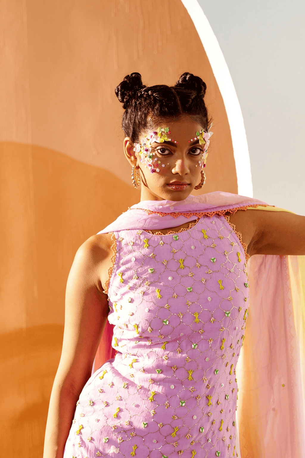 Petal Mirage - Lilac Hand Embroidered Sharara Set