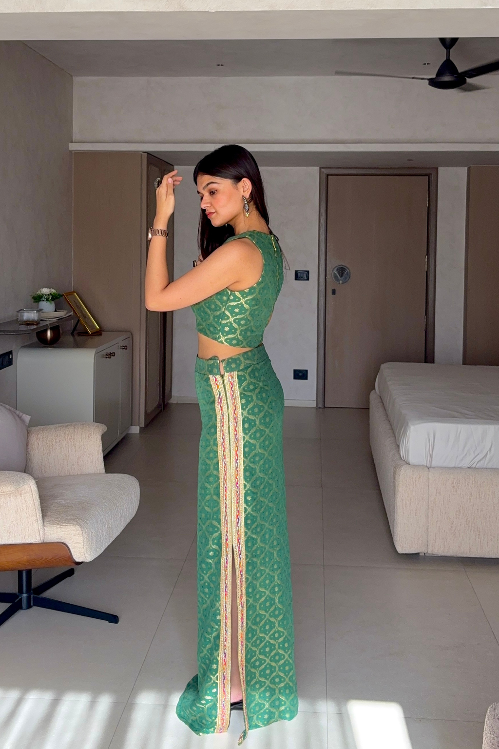 Olive Green Straight Skirt and Top Set