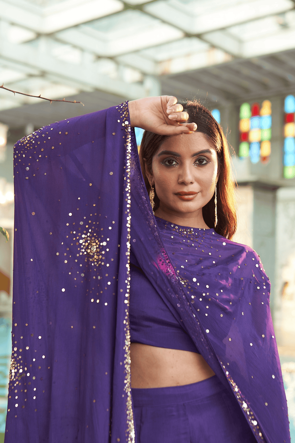 Cyril - Purple Hand Embroidered Palazzo Set with Cape