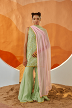 Garden's Whisper - Mint Green Hand Embroidered Sharara Set