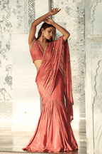 Issabell - Dusky Pink Hand Embroidered Pre Stitched Fishcut Saree