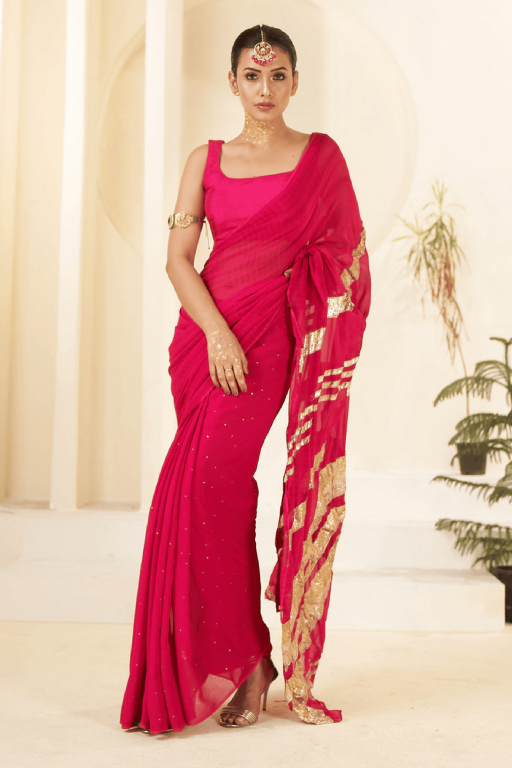 Mahira - Rose Pink Saree with Gota Patti Detailing